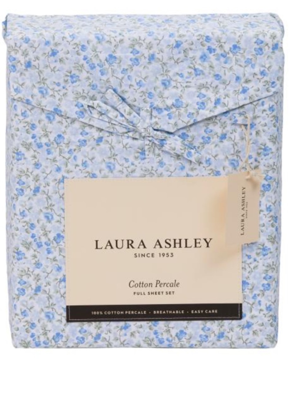 Laura Ashley Blue & White Floral Cotton Percale Sheet Set